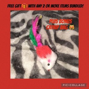 Red feather tailed rattle mouse 🐁 with catnip
